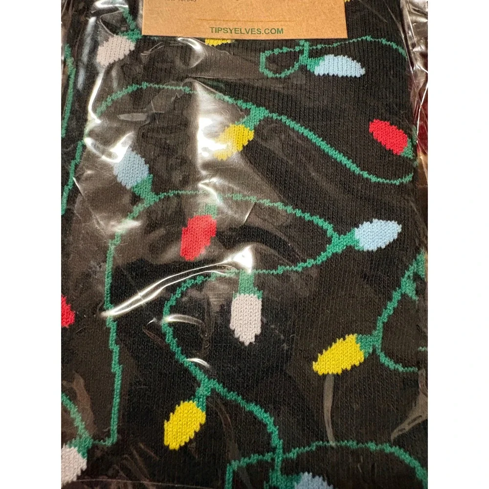 Tipsy Elves Mens String of Lights Christmas Socks Black Holiday Crew